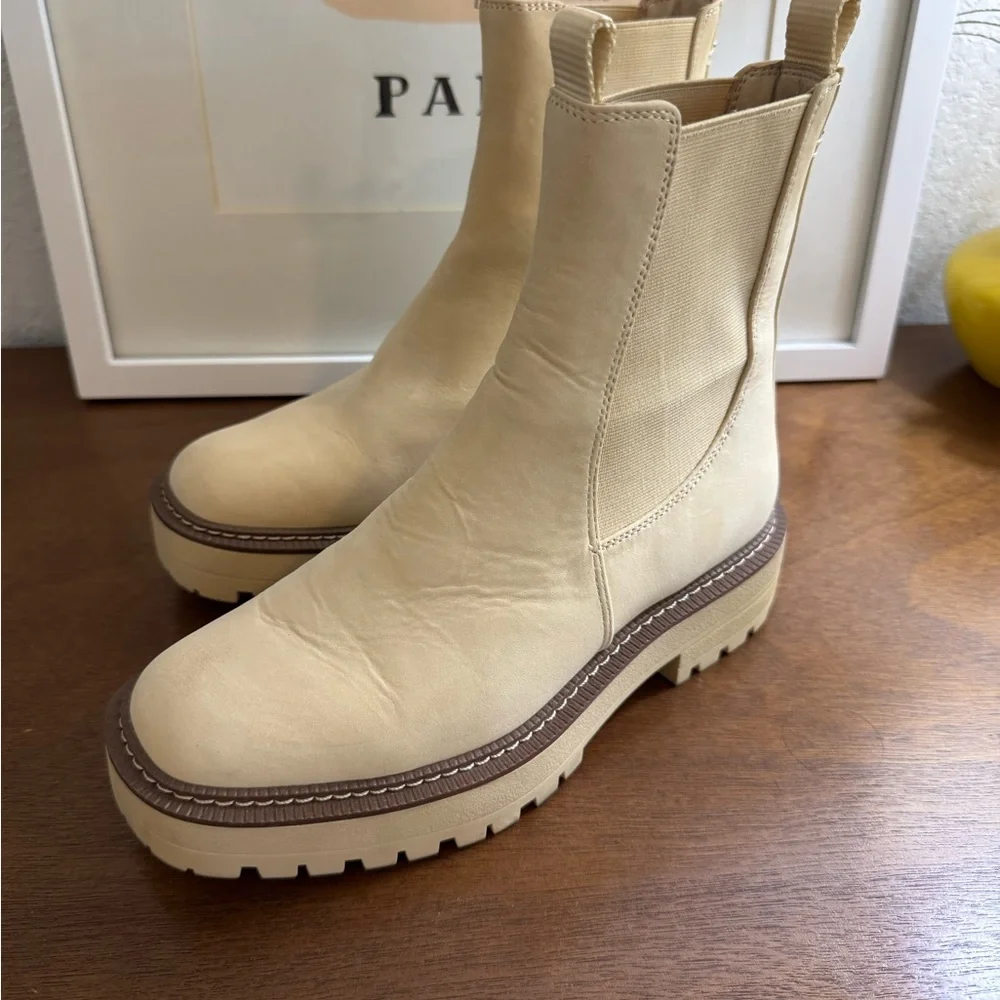 Sam Edelman Laguna Banana Cream Suede Chelsea Ankle Boots with Lug Sole Sz. 6.5 - Picture 5 of 10